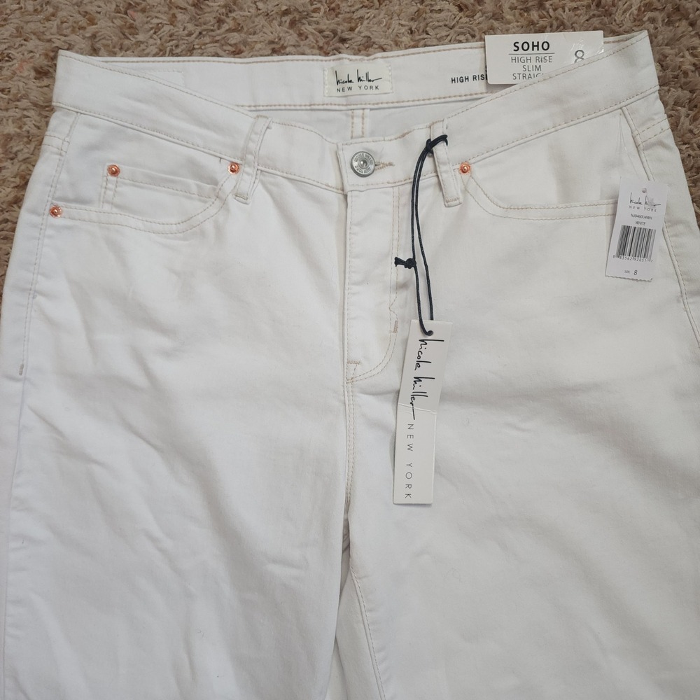 Nicole Miller Soho Slim Straight Jeans Womens 8 White High Rise Stretch Denim